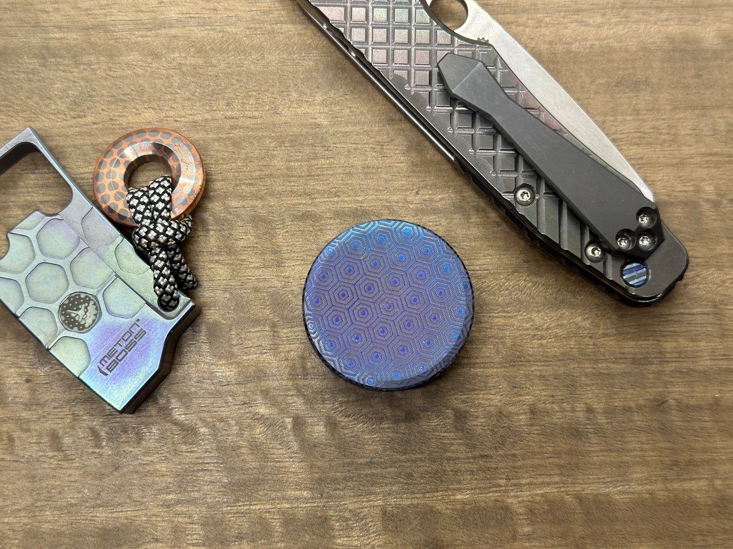 Flamed HONEYCOMB HAPTIC Coins CLICKY Titanium Haptic Slider Fidget