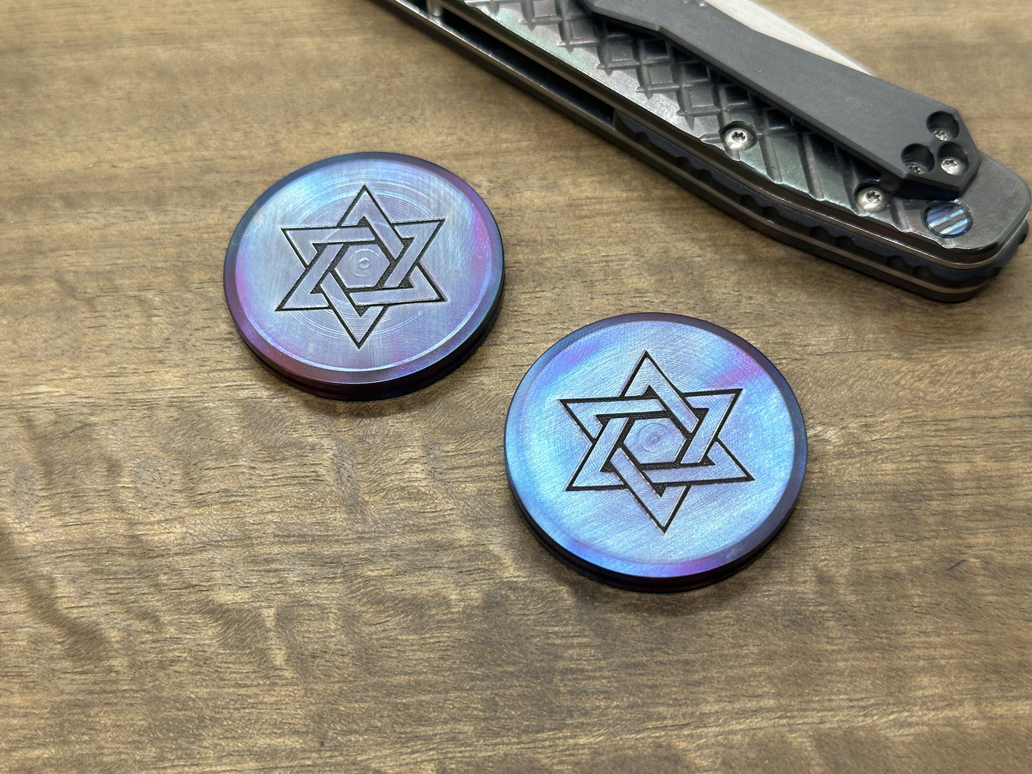 Stars of David Flamed Stainless Steel HAPTIC Coins CLICKY