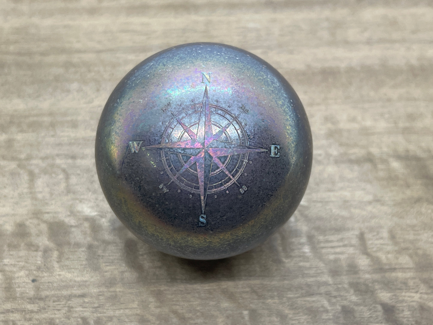2.15" COMPASS Flamed Tumbled Giga Titanium SPHERE +Glow in the dark stand