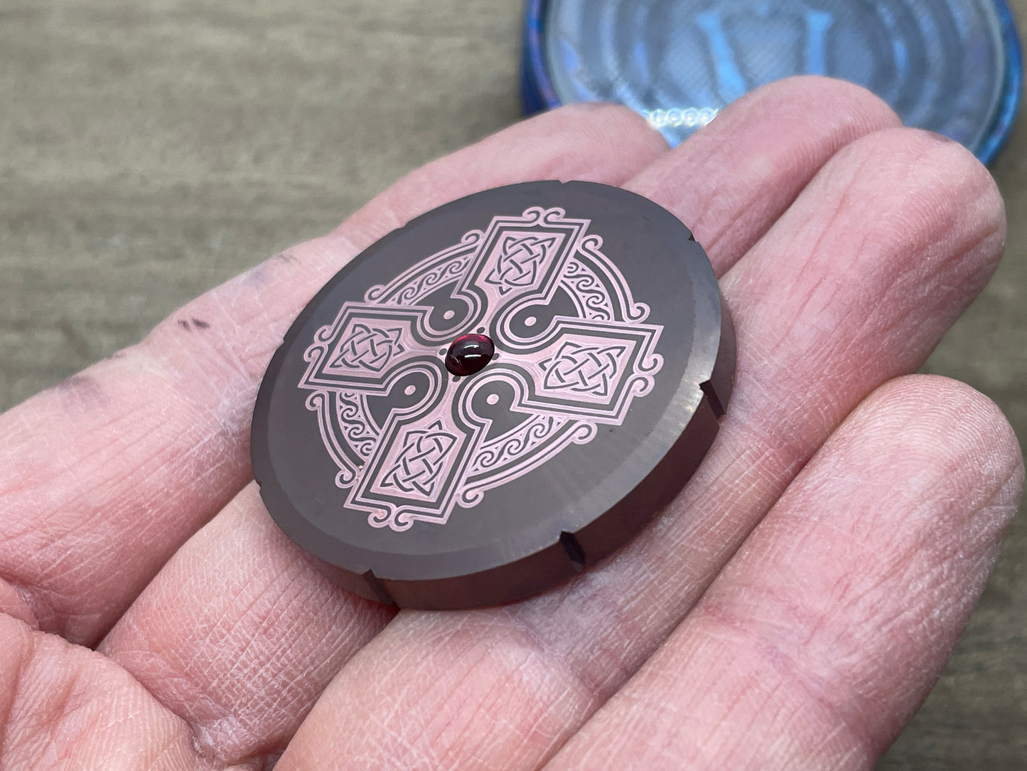 Tree of Life - Celtic Cross engraved Copper Spinning Worry Coin Spinning Top