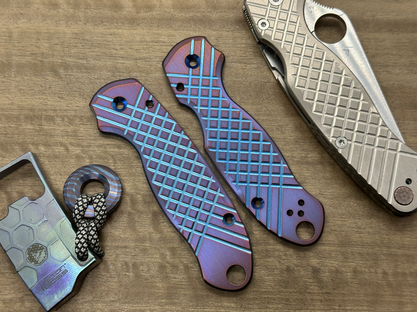 Redesigned 2-Tone (Blue-Purple) FRAG milled Titanium scales for Spyderco Para 3
