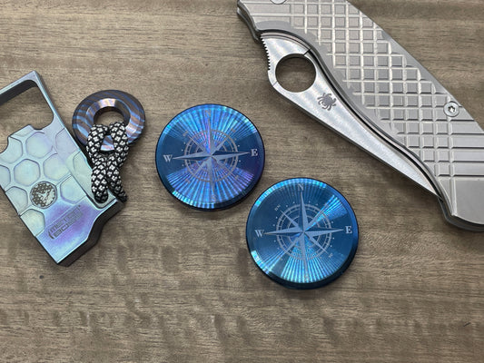 Blue Flamed COMPASS Stainless Steel CLICKY HAPTIC Coins Fidget