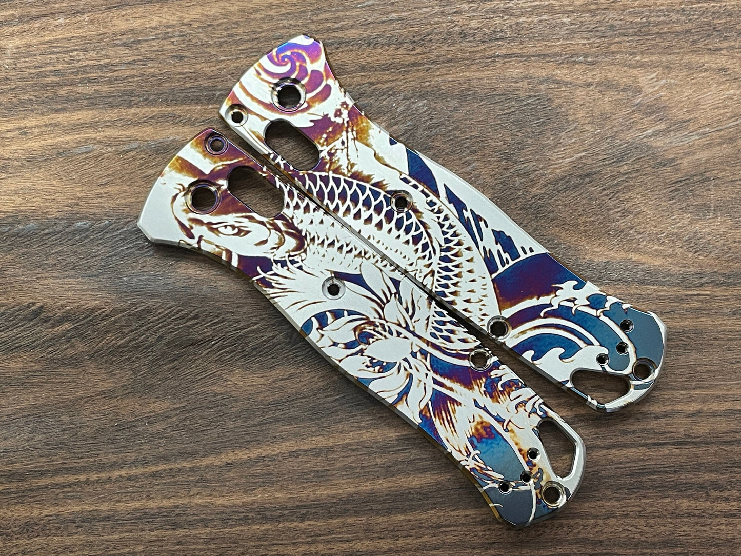 KOI Fish heat ano engraved Titanium Scales for Benchmade Bugout 535