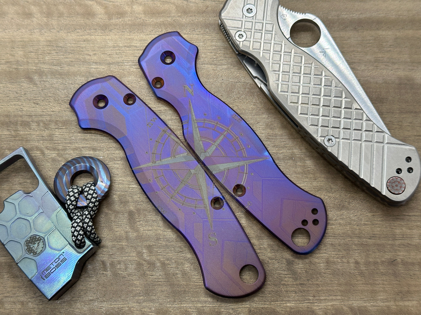 Flamed COMPASS engraved Titanium scales for Spyderco Paramilitary 2 PM2