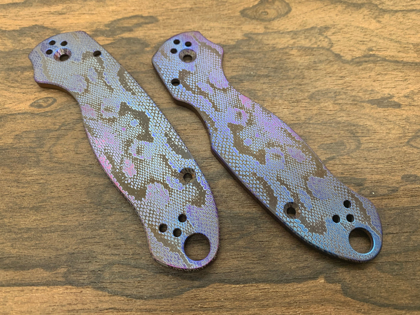 Flamed REPTILIAN v2 Engraved Titanium Scales for Spyderco Paramilitary 2 PM2