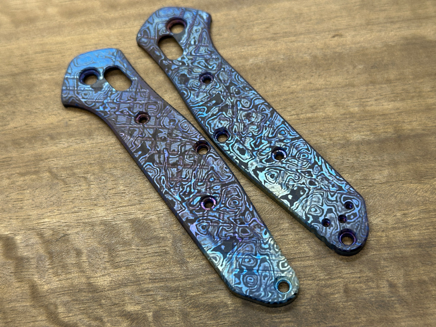 Dark ALIEN Blue Flamed FRAG milled Titanium Scales for Benchmade 940 Osborne