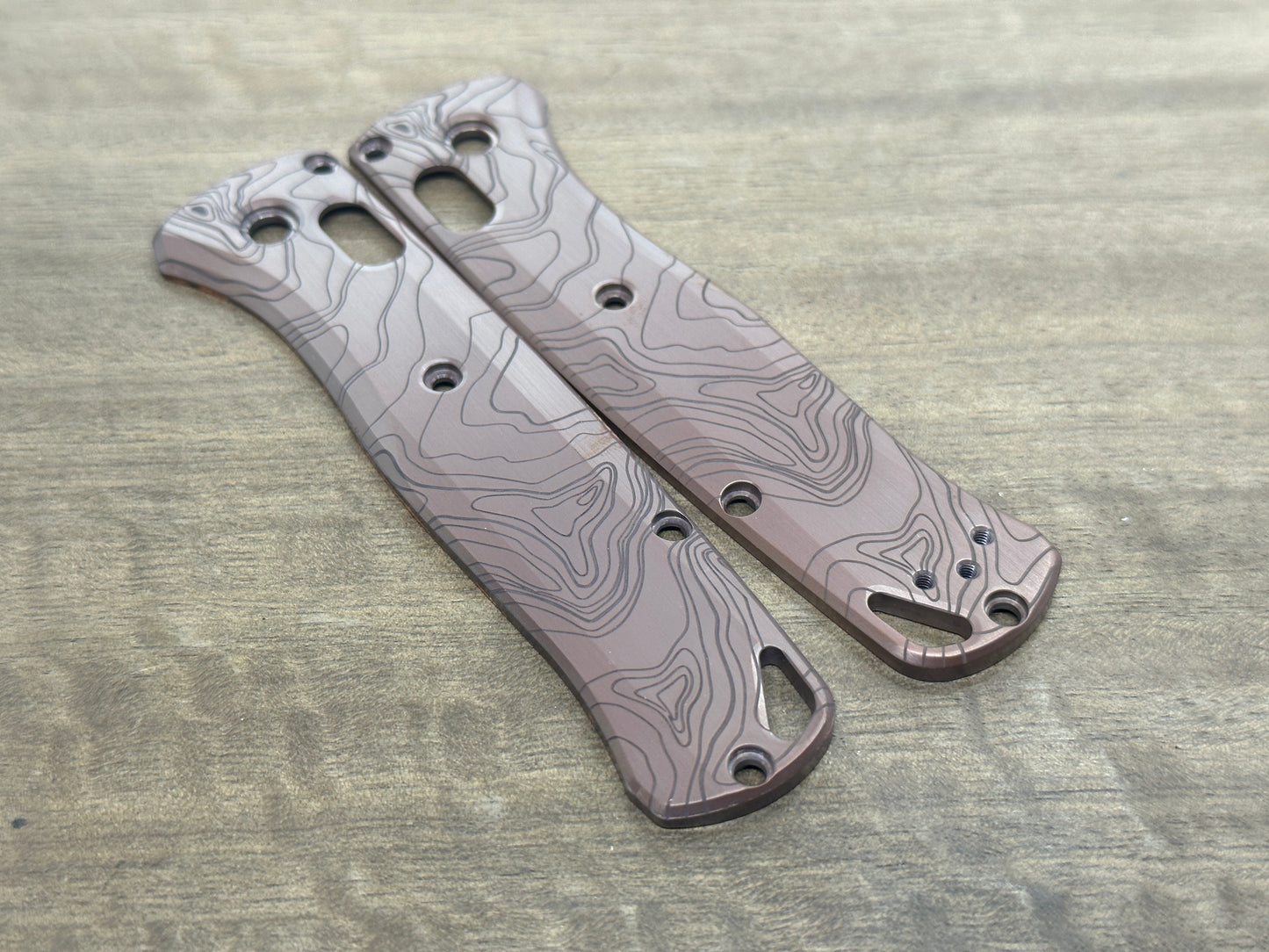 Dark TOPO engraved Copper Scales for Benchmade Bugout 535