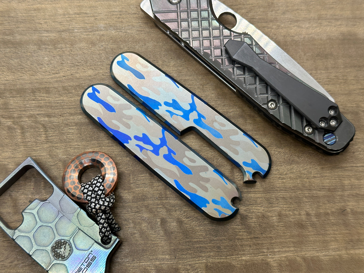 Flamed CAMO heat ano engraved 91mm Titanium Scales for Swiss Army SAK