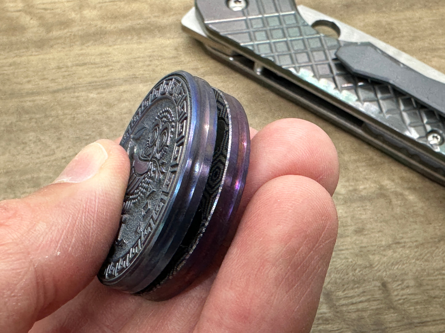 The OWL Flamed Titanium CLICKY HAPTIC Coins