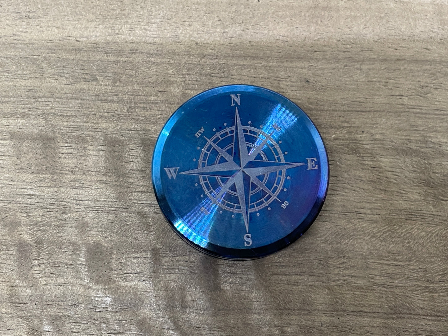 Blue Flamed COMPASS Stainless Steel CLICKY HAPTIC Coins Fidget