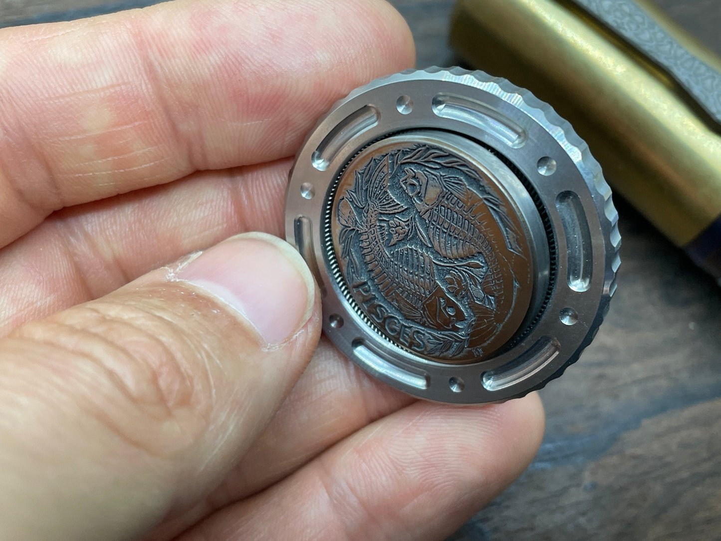 Deep engraved PISCES Zodiac Titanium Coin for Billetspin Gambit