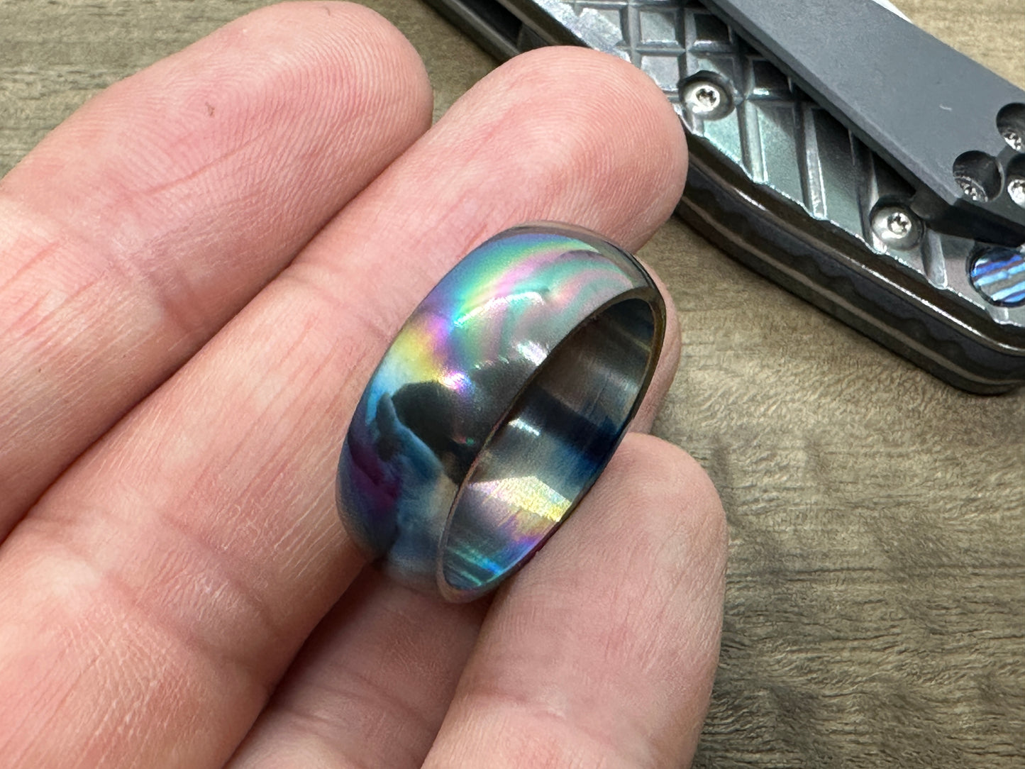 COMFORT Oil Slick TITANIUM Ring US size 8-12 / Pendant / Keychain / Stand