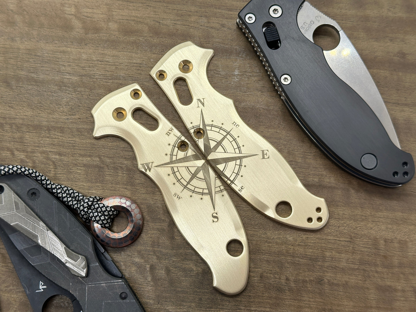 COMPASS engraved Brass scales for Spyderco MANIX 2