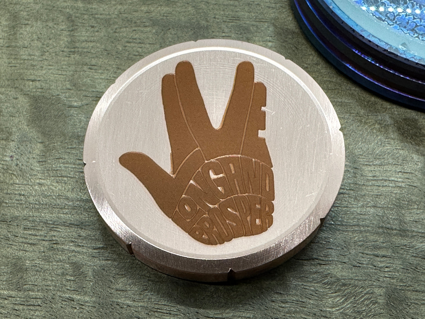 Long Live and Prosper engraved Copper Spinning Worry Coin Spinning Top