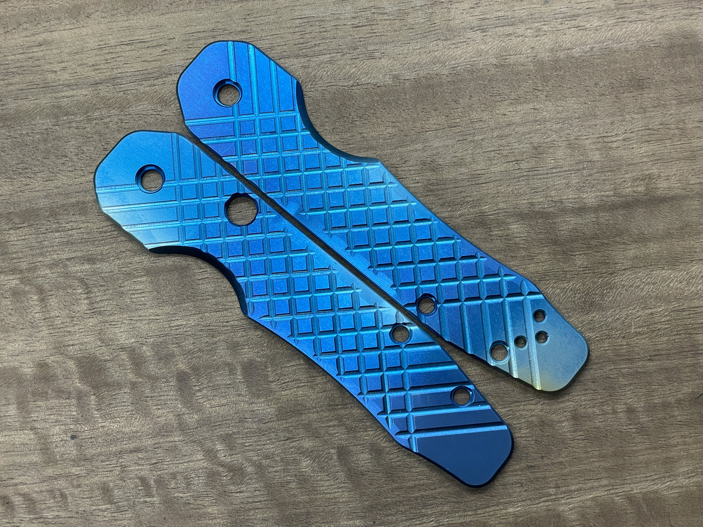 BLUE Flamed FRAG milled Titanium Scales for Spyderco SMOCK