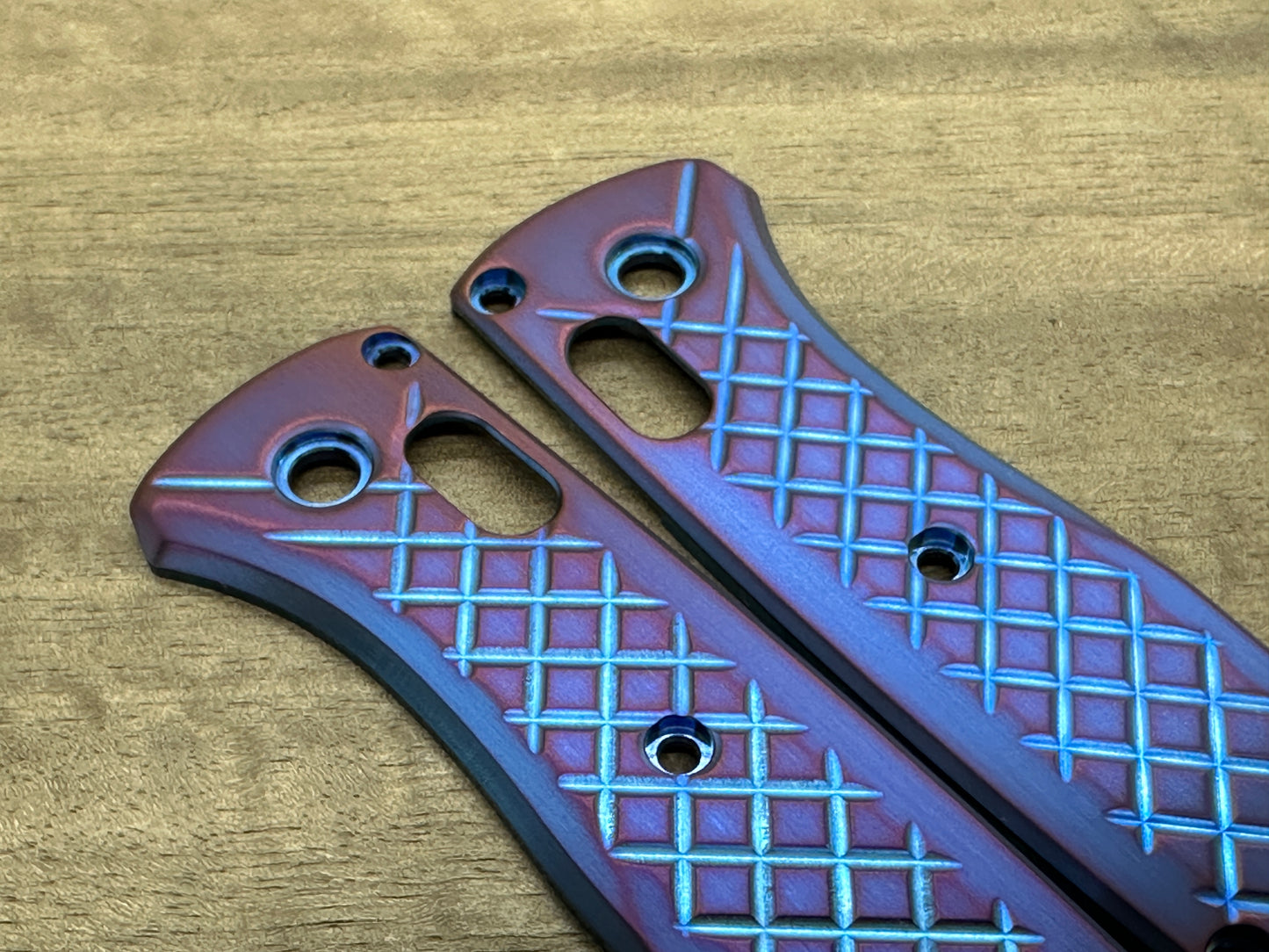 2 Tone (Blue-Purple) FRAG Cnc milled Titanium Scales for Benchmade Bugout 535