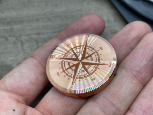 3 Sizes COMPASS engraved Copper Worry Coin Metal Worry Coin