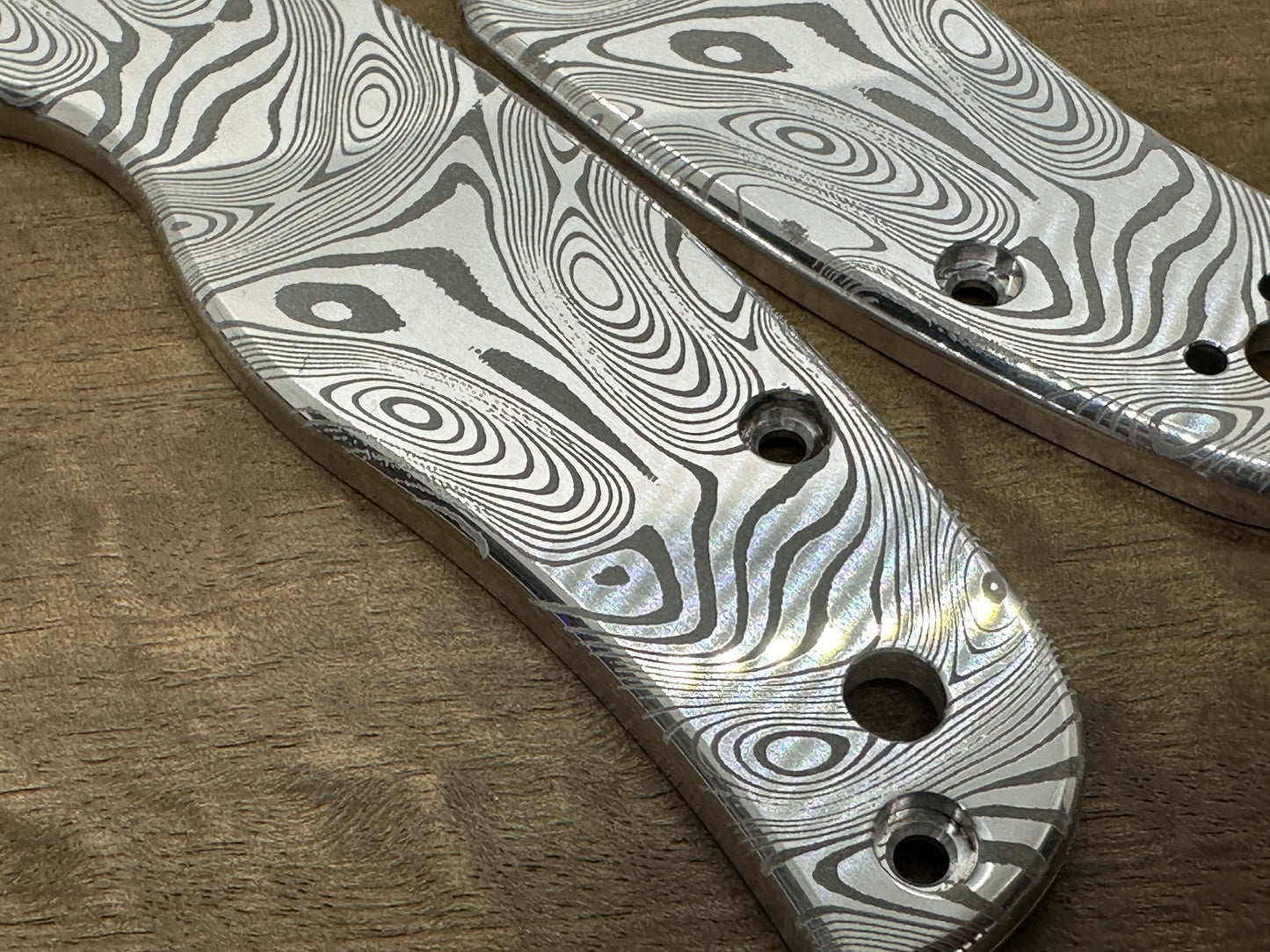 Polished Dama FISH pattern Aerospace Aluminum scales for SHAMAN Spyderco