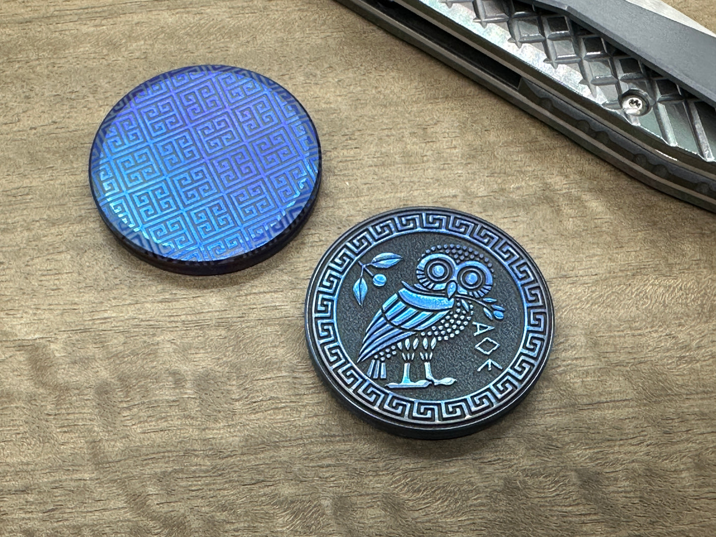 The OWL Flamed Titanium CLICKY HAPTIC Coins