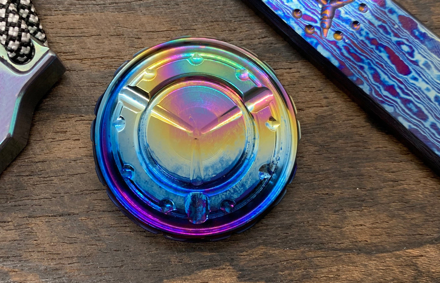 Rainbow Flamed & Polished Titanium MEGATRON Worry Coin