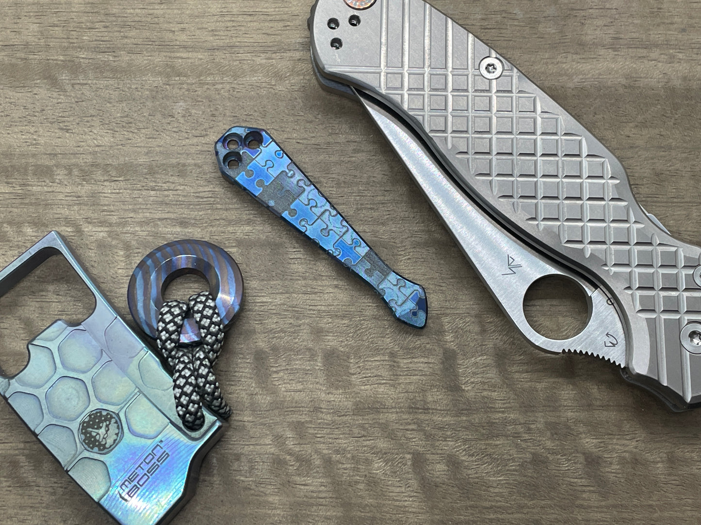 JIGSAW Puzzles Flamed Spidy Titanium CLIP for most Spyderco models