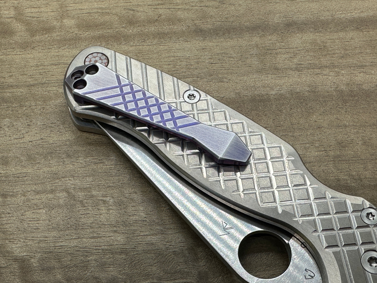 2 Tone (Blue-Brushed) FRAG Cnc milled Titanium CLIP for most Spyderco models