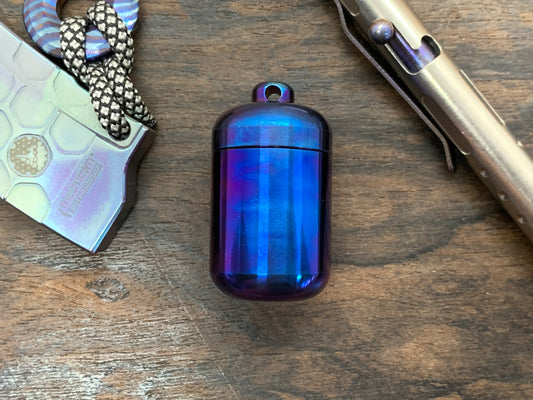Flamed Keychain Titanium Pill Box Pocket Pill Case Stash box Meton-Vault