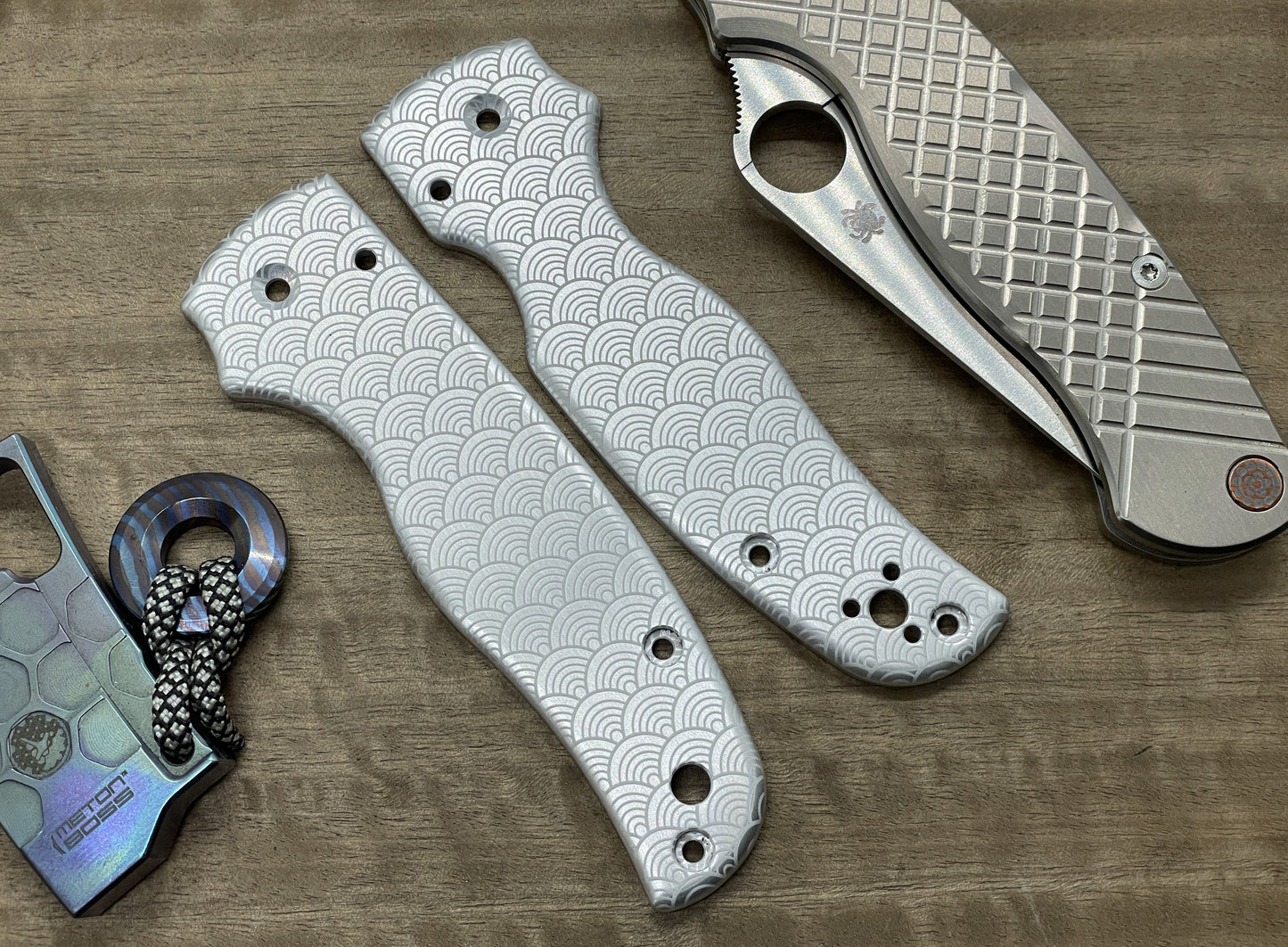 SEIGAIHA pattern Aerospace Aluminum scales for SHAMAN Spyderco