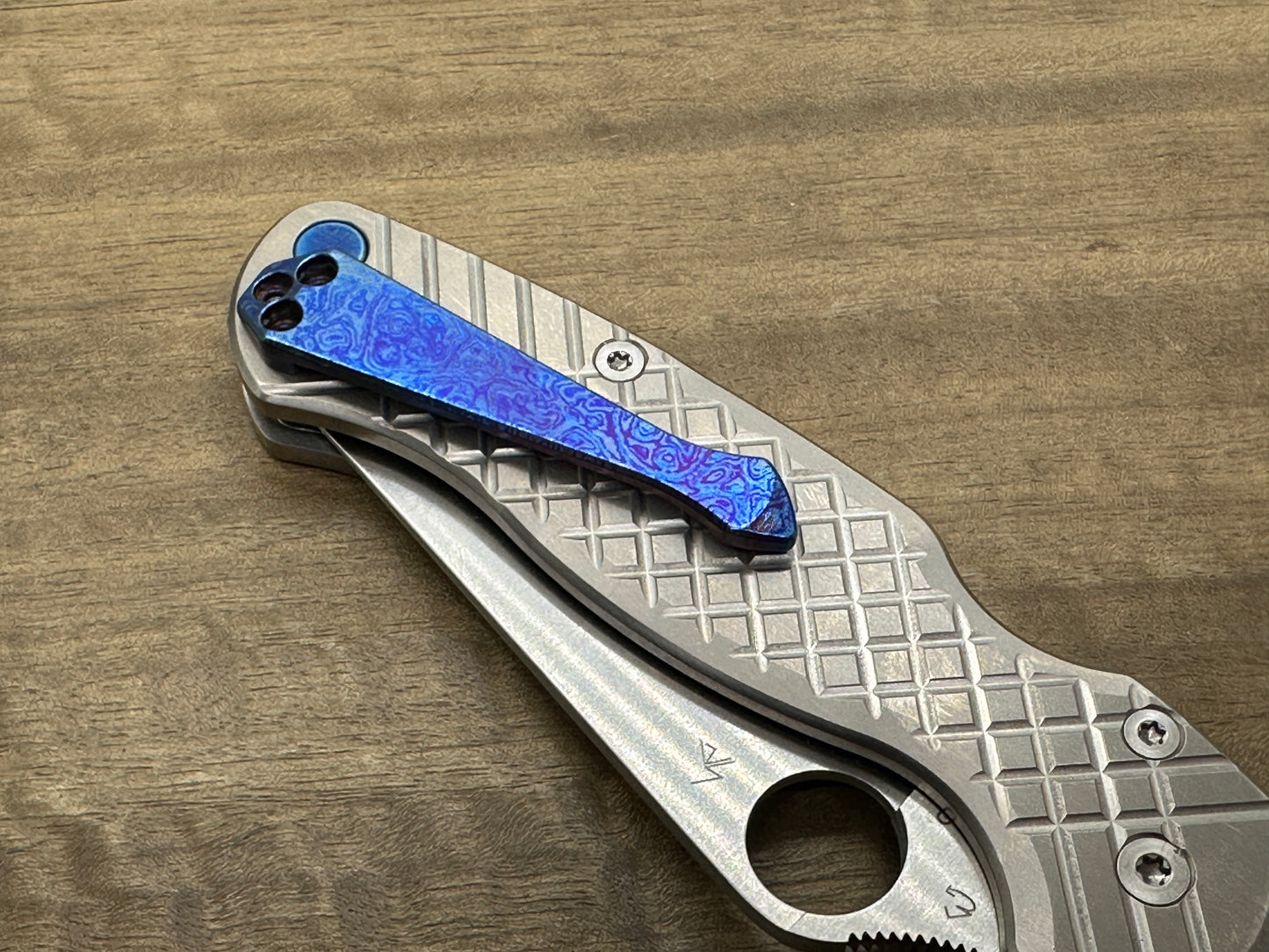 ALIEN Flamed Polished engraved SPIDY Titanium CLIP for most Spyderco models