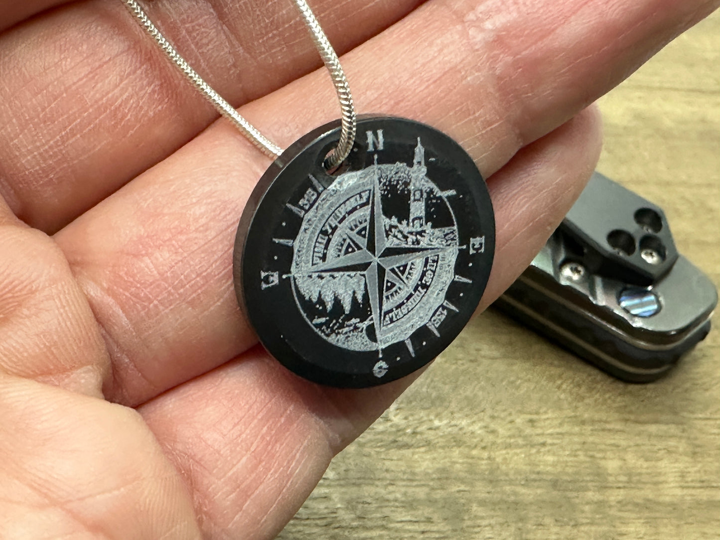 COMPASS Lighthouse Black Zirconium Pendant Keychain