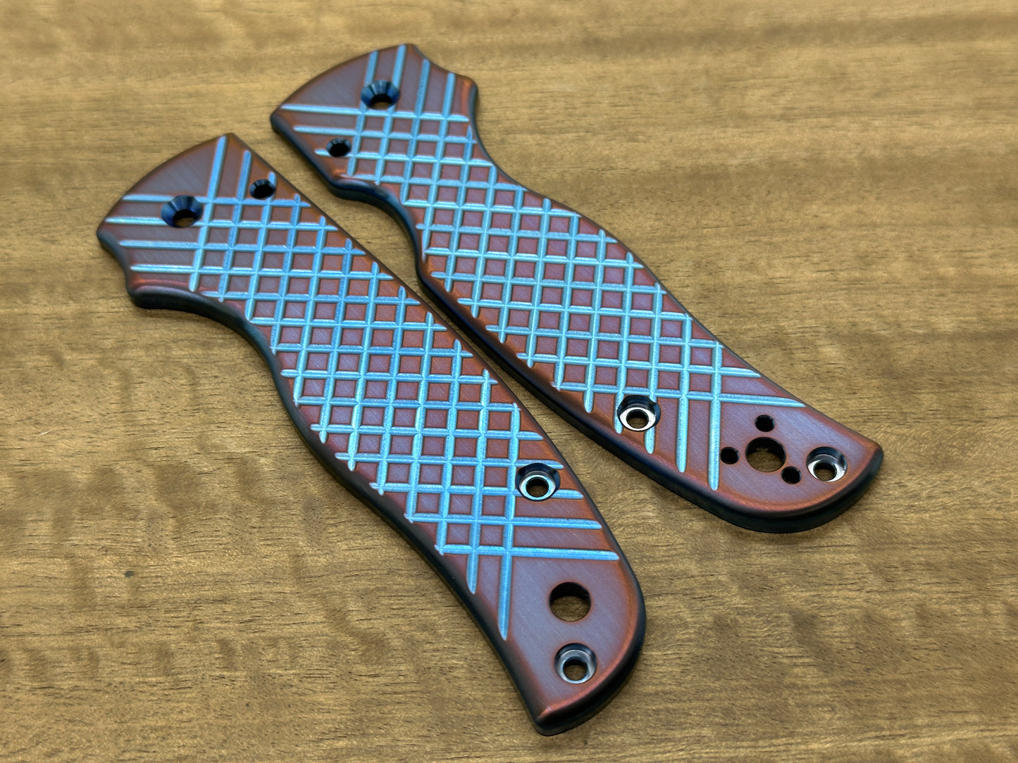 2 Tone (Blue-Purple) FRAG CNC milled Titanium Scales for SHAMAN Spyderco