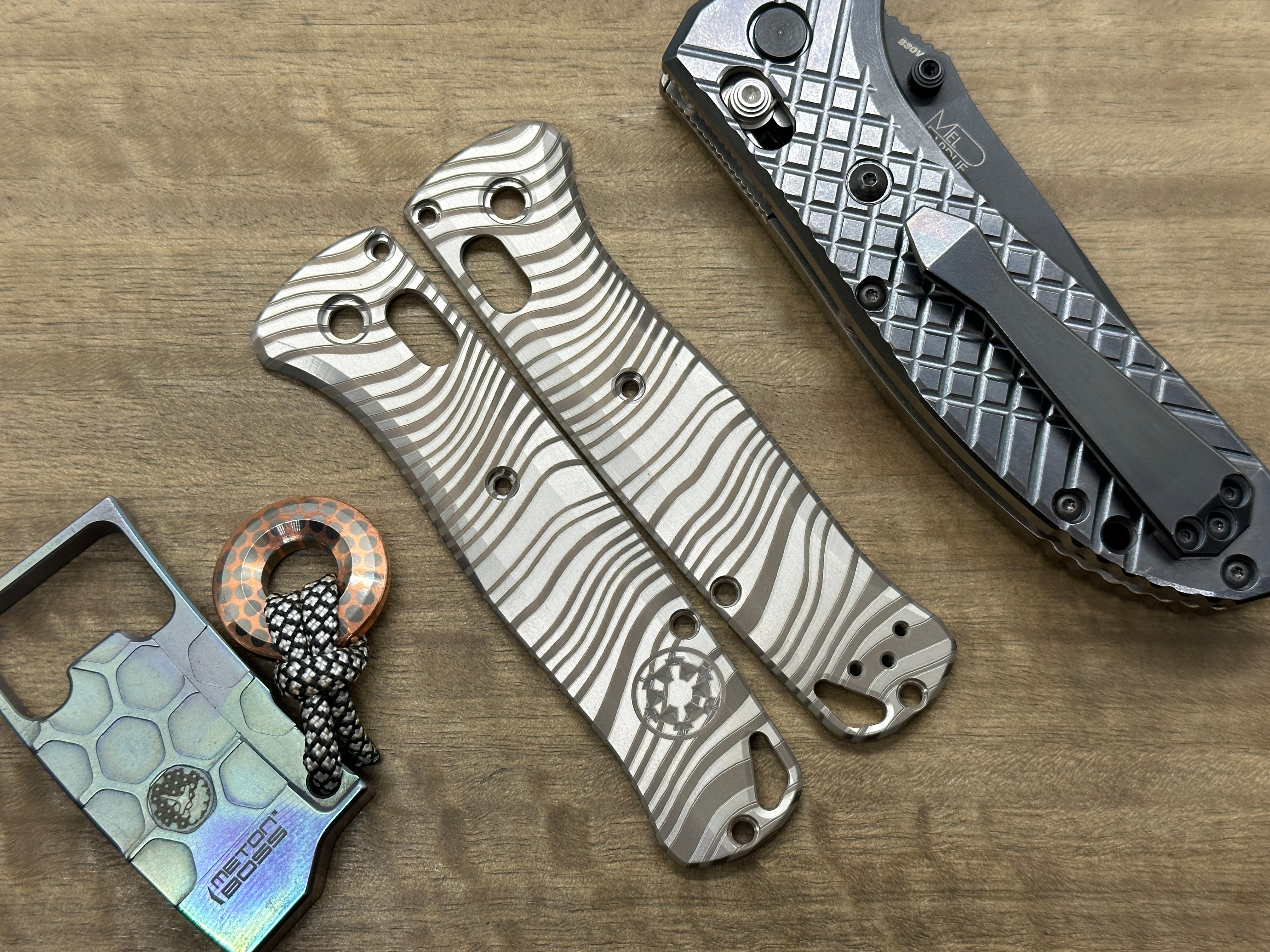 BESKAR Mandalorian engraved Brass Knife Scales for Benchmade online 940 Osborne Folding Knife scales Pocket knife EDC MetonBoss Every Day Carry