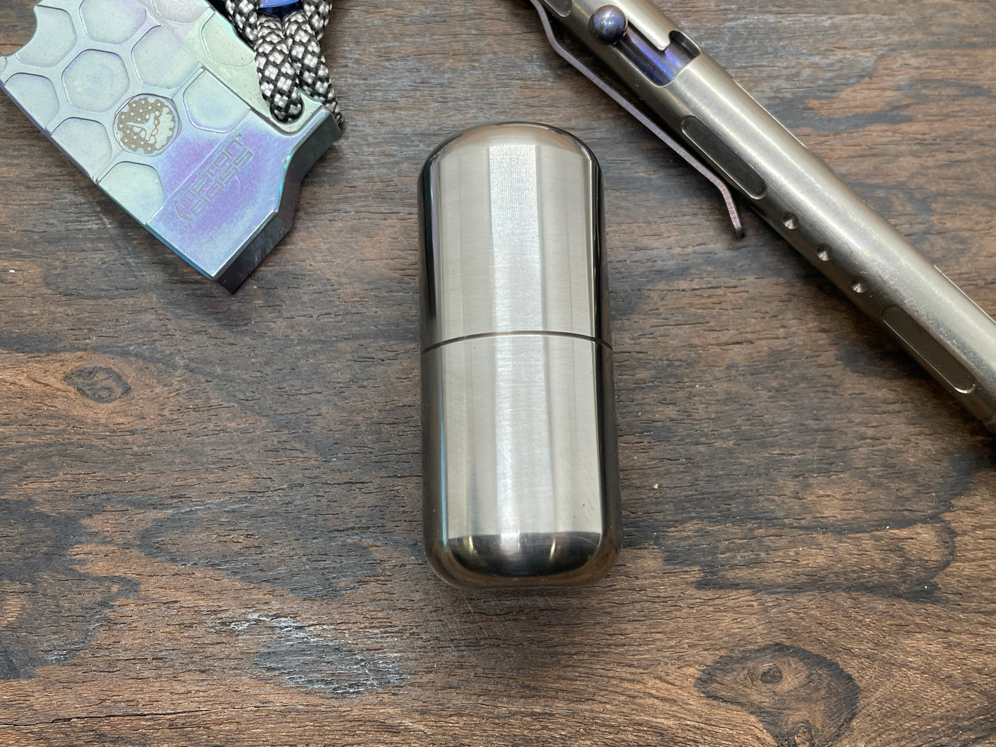 Tall Meton-Vault Polished Titanium Pill box Stash box Pill Case