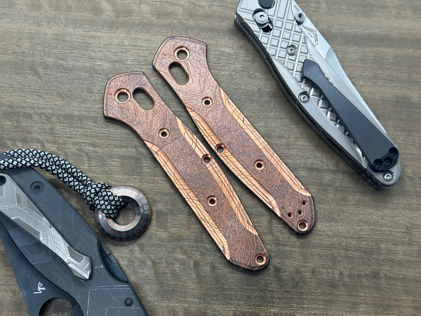 Battleworn TOPO engraved Copper Scales for Benchmade 940 Osborne