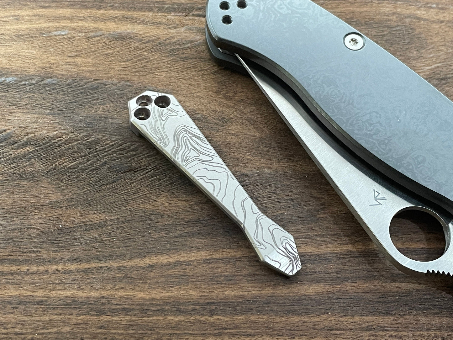 TOPO engraved Dmd Titanium CLIP for most Spyderco models