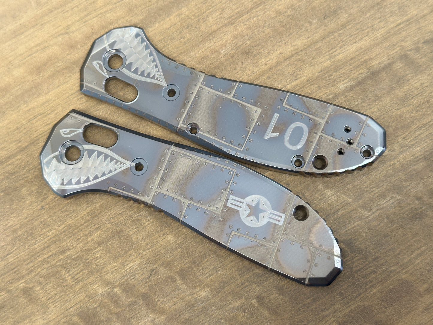 Black P40 Riveted Airplane Titanium Scales for Benchmade GRIPTILIAN 551 & 550