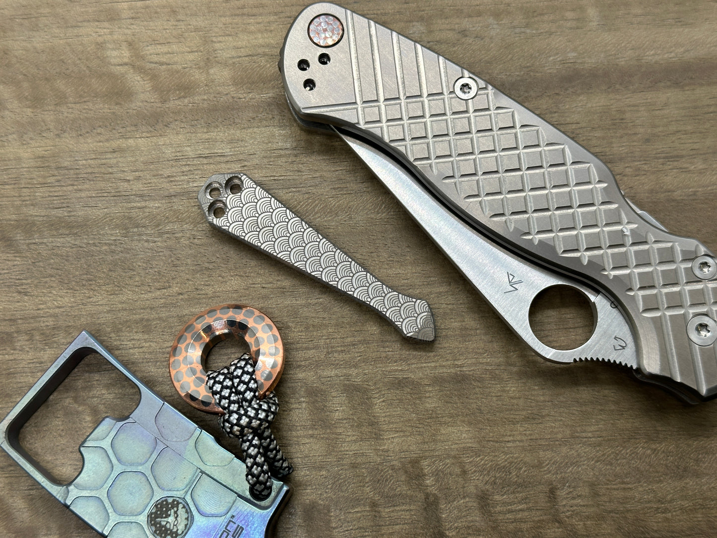 SEIGAIHA engraved Spidy Titanium CLIP for most Spyderco models