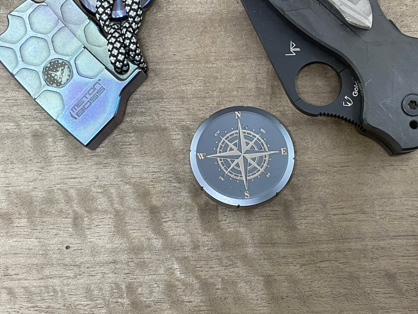 COMPASS Black engraved Titanium Spinning Worry Coin Spinning Top