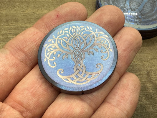 Tree of Life - Celtic Cross Flamed engraved Greek Ascoloy Spinning Worry Coin