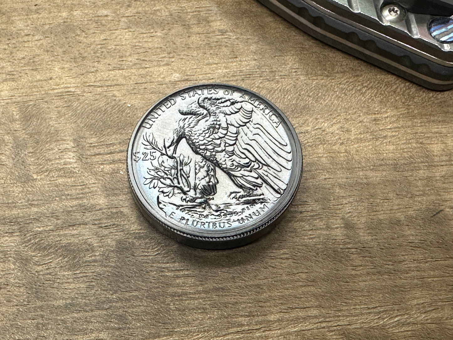 4 Sizes LIBERTY Flamed engraved Stainless Steel Worry Coin