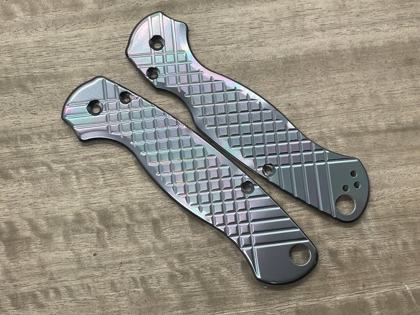 Oil Slick FRAG milled Zirconium scales for Spyderco Paramilitary 2 PM2