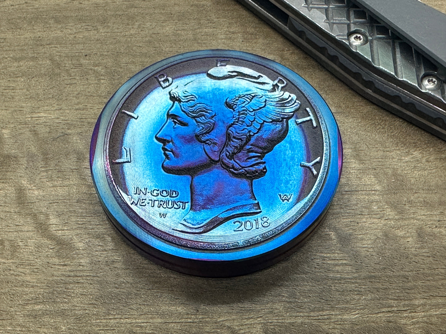 4 sizes LIBERTY engraved Flamed Titanium Challenge Coin Worry Coin