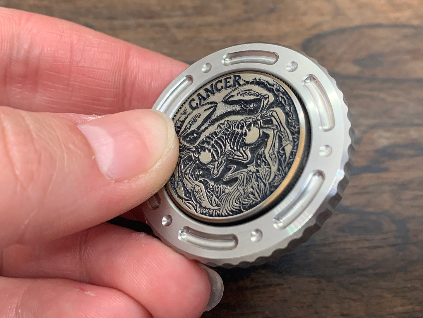 Deep engraved CANCER Zodiac Titanium Coin for Billetspin Gambit