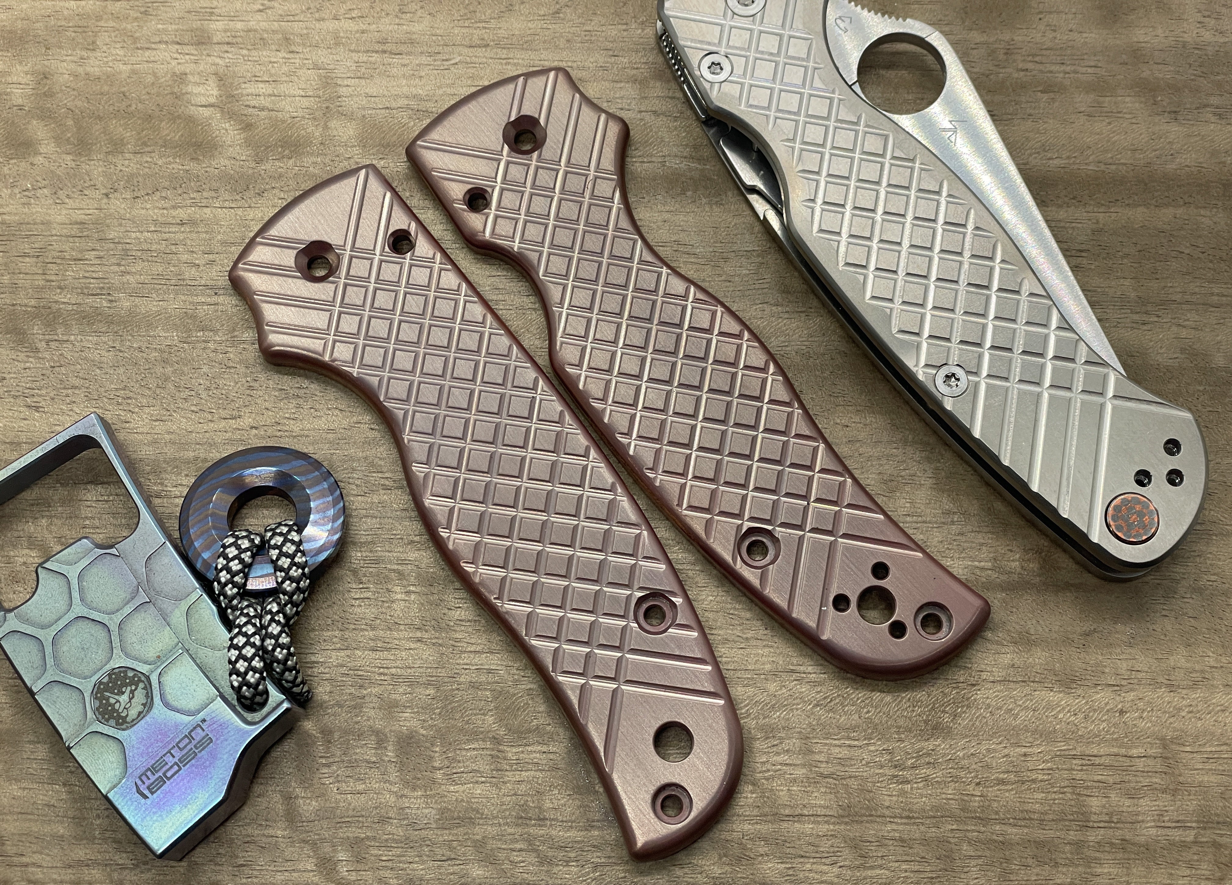 Pure Copper FRAG CNC milled SMOCK Knife Scales Spyderco Smock scales Folding Knife scales Pocket knife Edc gear top MetonBoss Every Day Carry