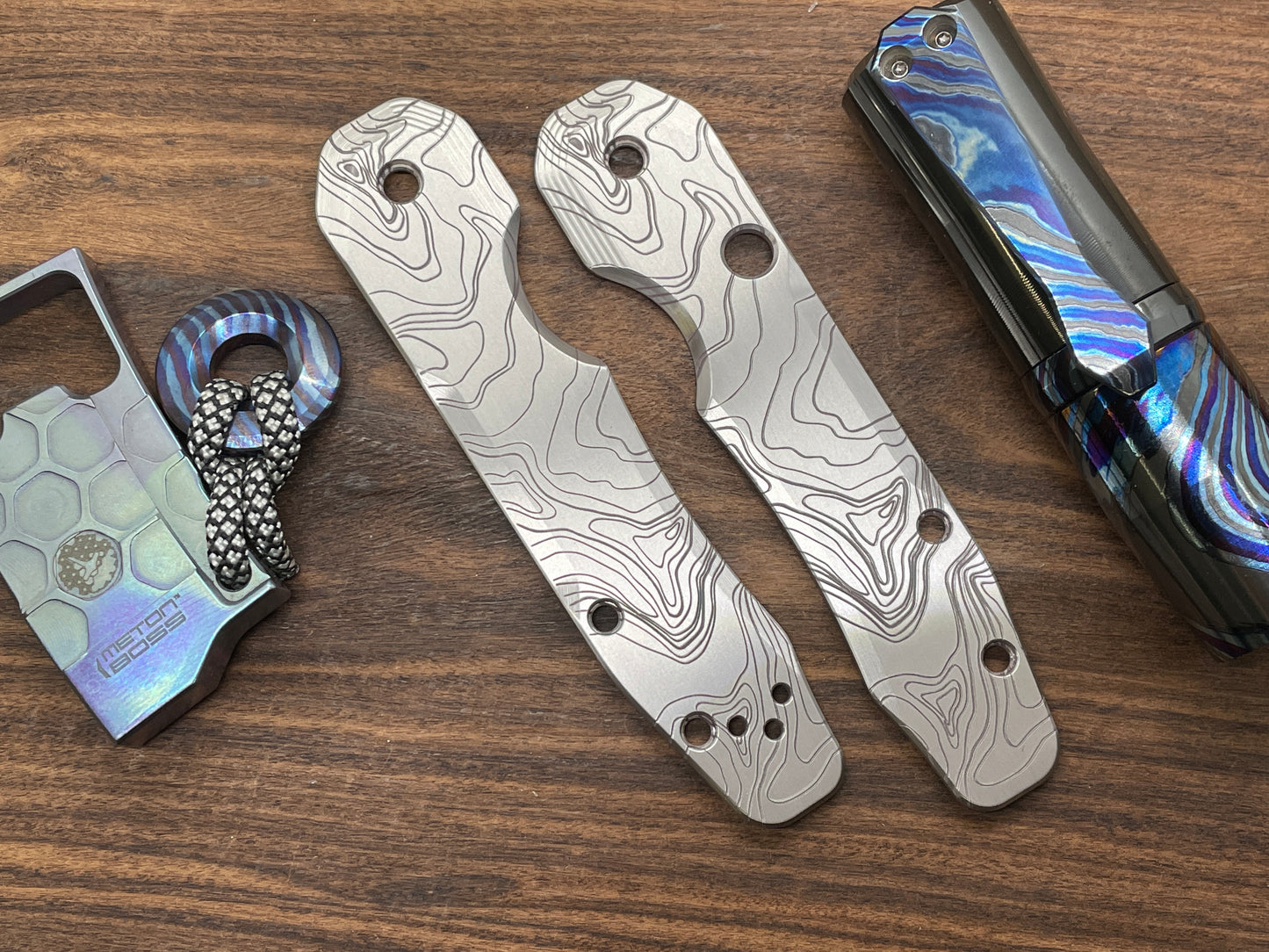 TOPO engraved Titanium Scales for Spyderco SMOCK