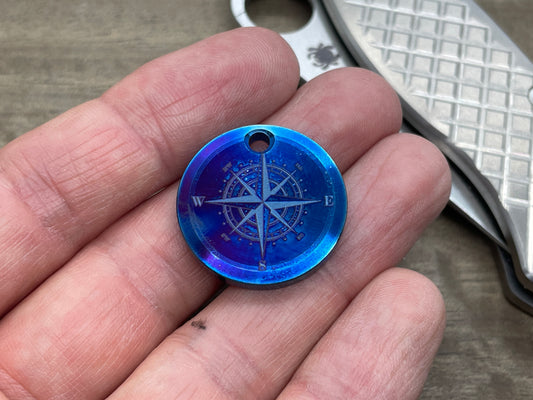 Flamed COMPASS engraved Titanium PENDANT Keychain