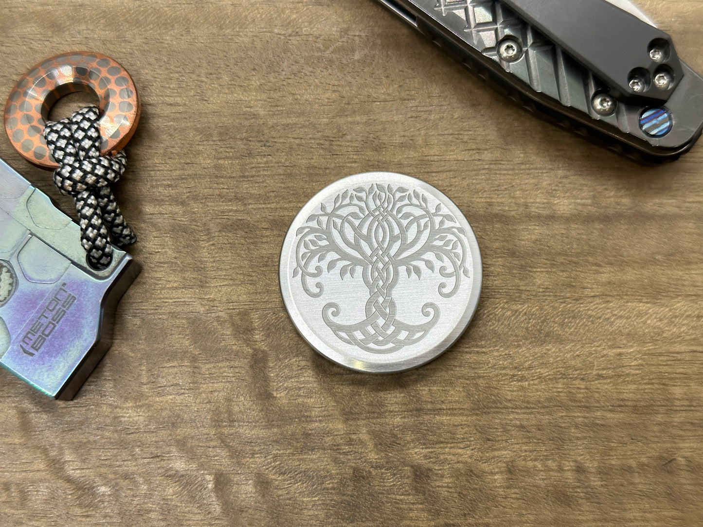 4 sizes TREE of LIFE / Celtic Cross Aerospace grade Aluminum Worry Coin