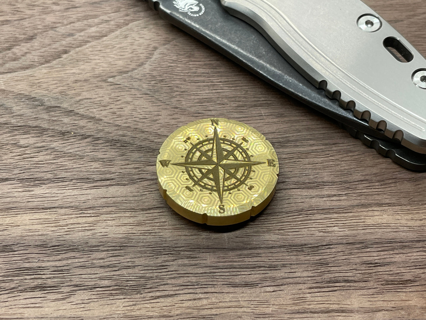 COMPASS engraved Brass Spinning Worry Coin Spinning Top