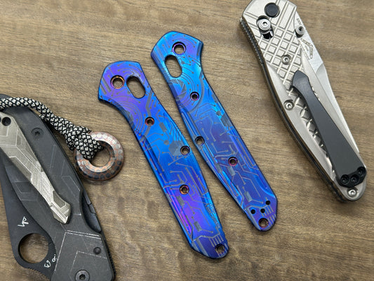 Flamed CIRCUIT BOARD engraved Titanium Scales for Benchmade 940 Osborne