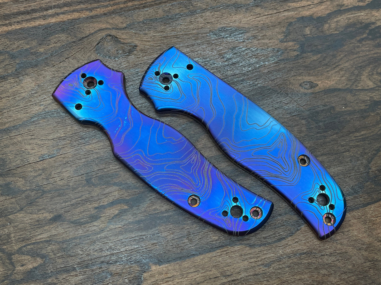 Flamed TOPO engraved Titanium Scales for SHAMAN Spyderco